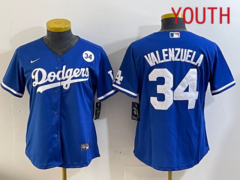 Youth  Los Angeles Dodgers #34 Valenzuela 2024 blue jersey 2024112013->youth mlb jersey->Youth Jersey